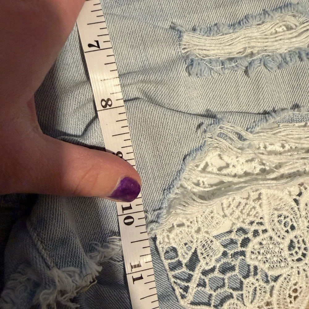 Mudd Light Blue Distressed‎ Jean Shorts with Lace